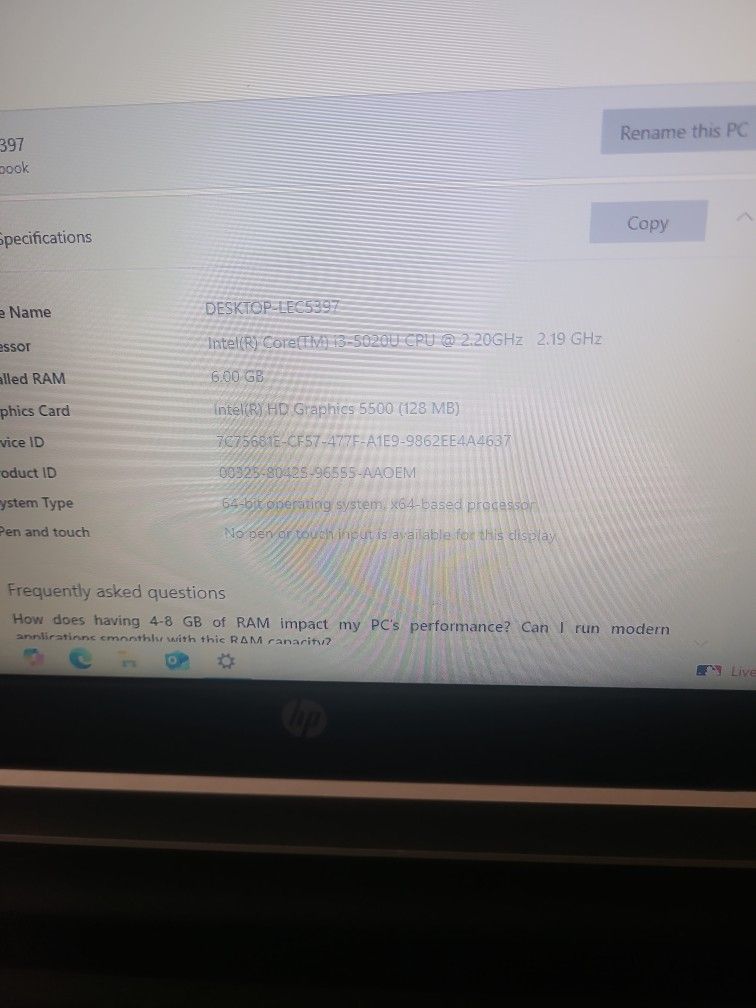 HP Pavillion 14 inch, 2.20 GHz, Windows 10, RAM 6GB