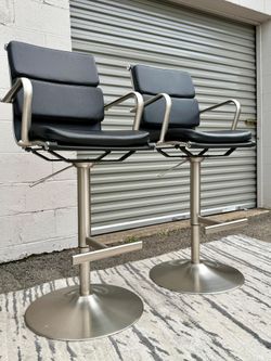 🔥 Modern Adjustable Bar Stools ( Set of 2 ) Black and Stainless