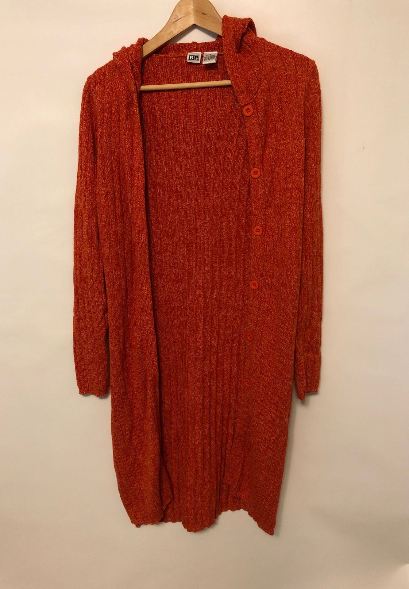 Ladies Long Orange Duster Size Small Woman’s Sweater