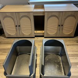 Litter cabinet with stainless steel litter boxes