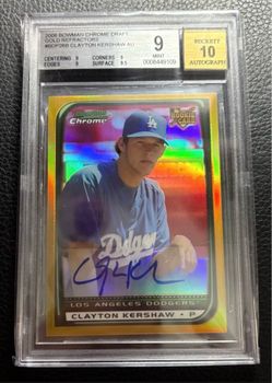 2008 Clayton Kershaw Bowman Chrome GOLD REFRACTOR AUTO #/50 BGS 9.0 Rookie Card. Los Angeles Dodgers. #3000K’s. Future HOF