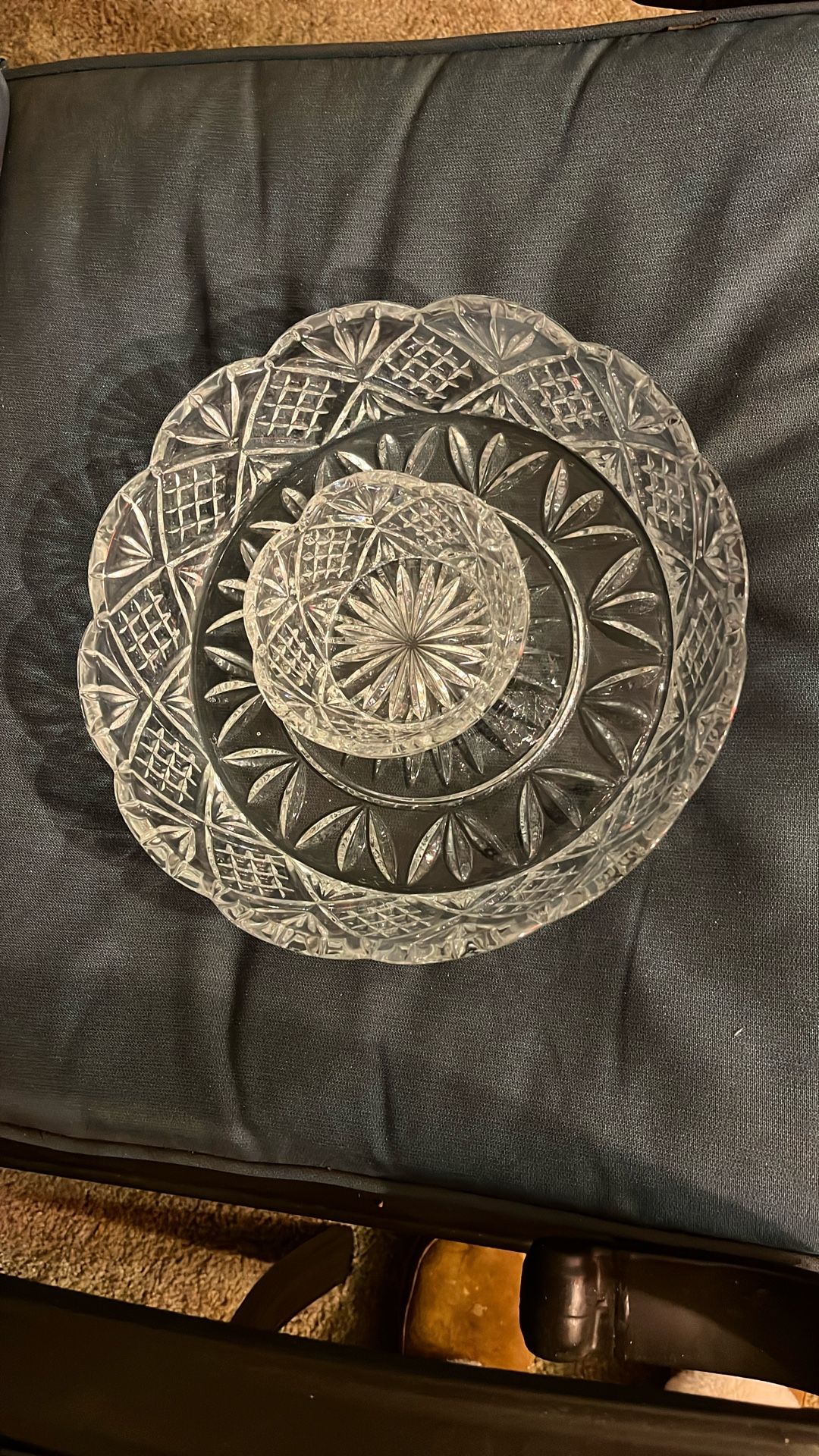 Dublin Crystal Chip And Dip 2 Piece Server.  Never Used Still In Box