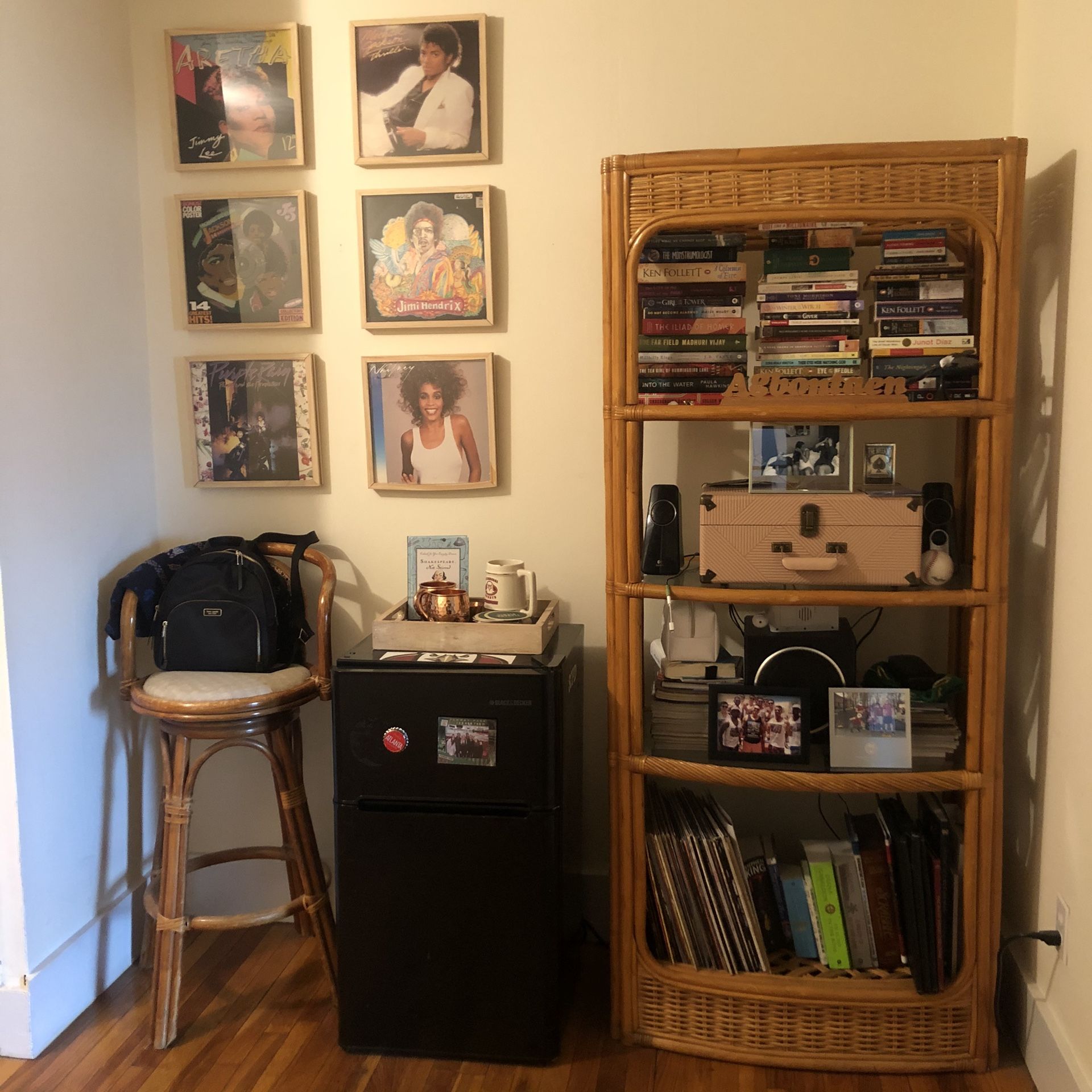 Vintage rattan bamboo tall bookshelf