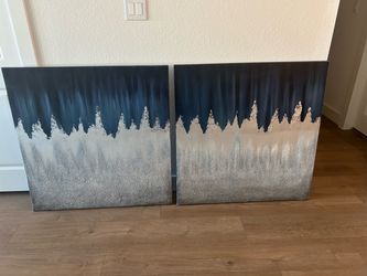 2 piece Navy & Silver Glitter Abstract Canvas Wall Art Set
