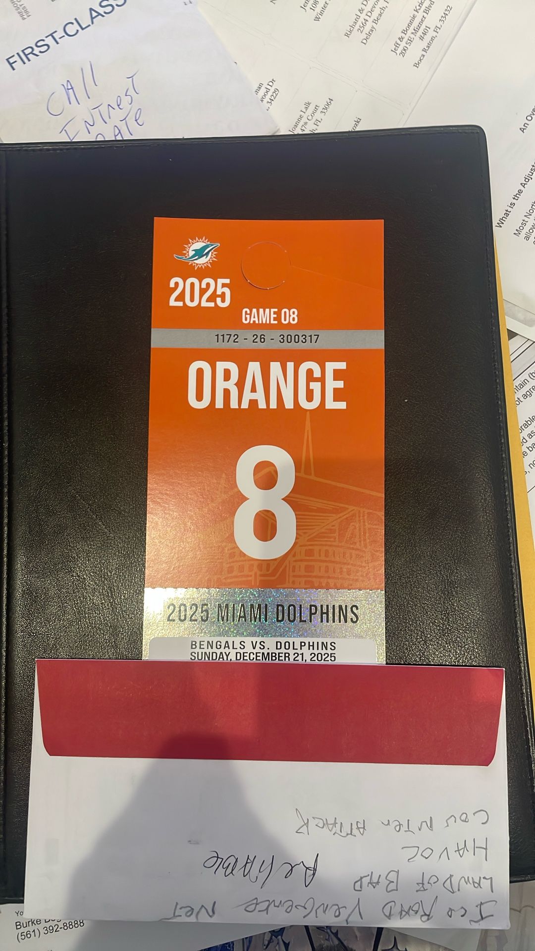 Orange Parking Pass Dolphins Bengals Game