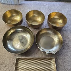 Stunning 6-Piece Hammered Gold Serving Set - Floral Details - $40