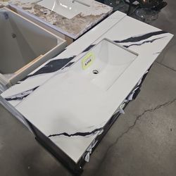 49" Panda White Engineered Stone Bathroom Vanity Countertop 