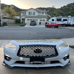 OEM Pearl White Infiniti Q50 Front Bumper