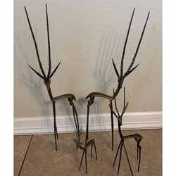 Mid-Century Modern (MCM) 4 Piece stick leg stylized brass/bronze antelope family from Africa