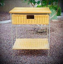 Metal Side Table with Wicker Drawer and Shelf