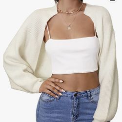 Lentta Women's Shawl Collar Open Front Long Sleeves Knit Cropped Sweater Shrug Tops XL