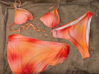 SHEIN Swim Vcay 3-Piece Pink Orange Ombre Bikini Set & Skirt Size XL
