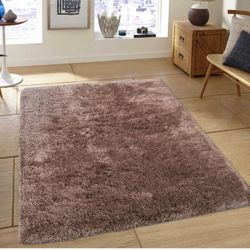 8/10 Light Brown High Pile Extra Soft Shaggy Rug 