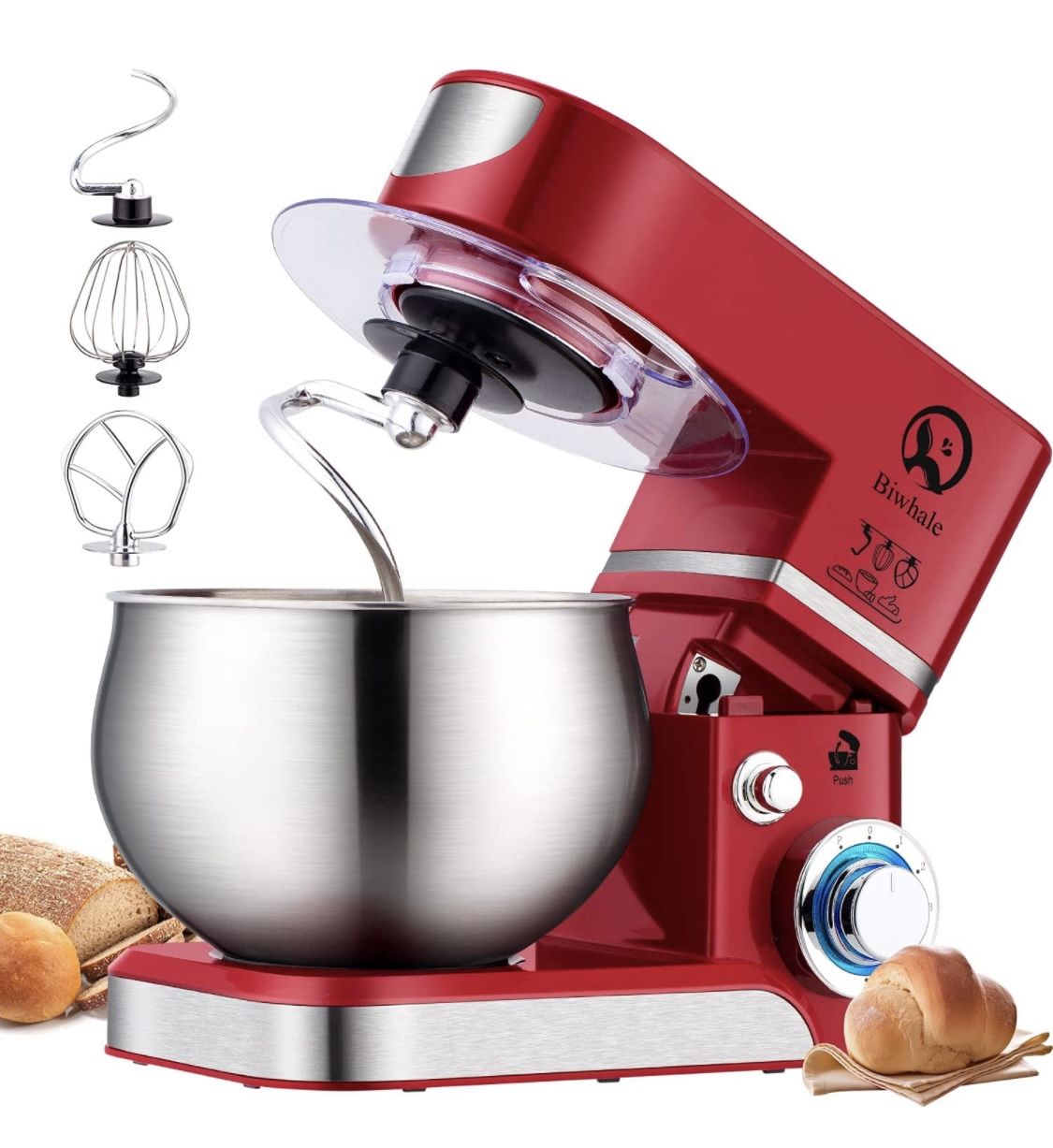 Stand Mixer,6.5-QT 600W 6-Speed Tilt-Head Food Mixer, Kitchen Electric Mixer with Dough Hook, Wire Whip & Beater (Red)