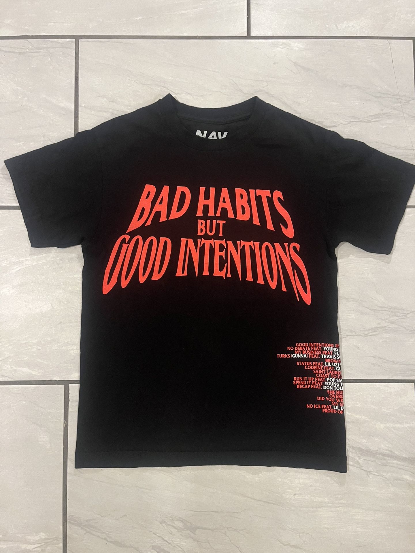 Nav x VLONE Bad Habits Tee Shirt Size Small Black Authentic NEW