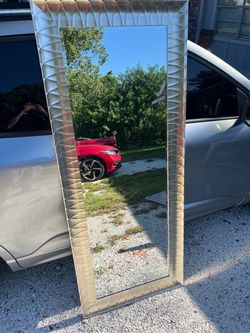 Large Full-Length Floor Mirror with Geometric Frame