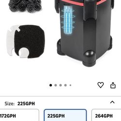 225GPH Canister Filter, External Aquarium Filter Ultra-Quiet Water Circulation Cleaning Machine with Media for Fish Tanks and Aquariums Up to 55 Gallo