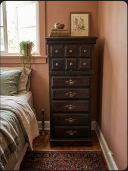 Unique Tall Apothecary-Style Dresser with Brass Hardware