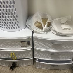 Set of 2 Large Plastic Storage Drawers - White Wicker Style