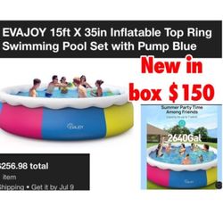 New in box 15x35in inflatable top pool with pump set $150 firm cash only east Palmdale off 47th & R8 