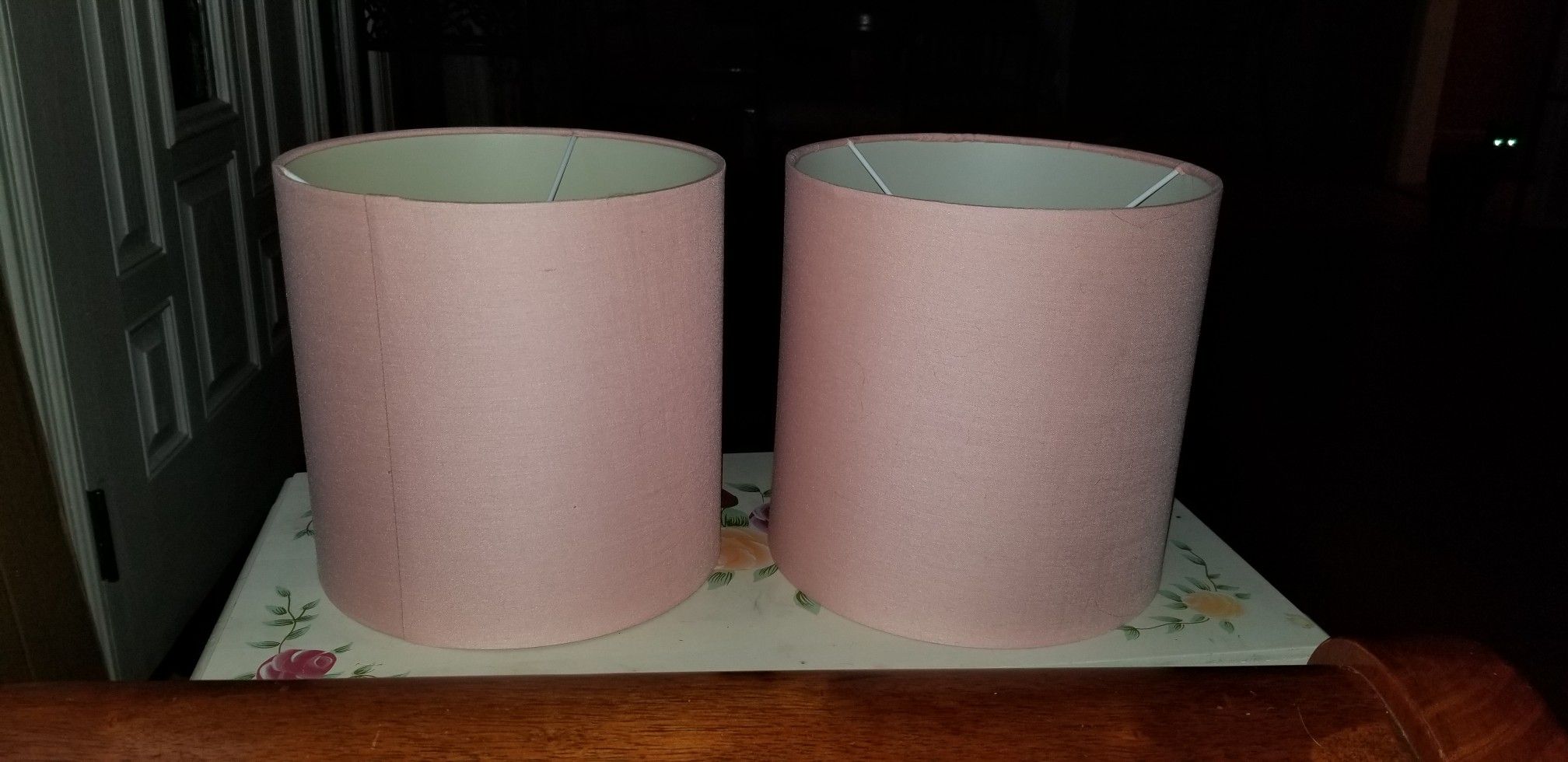 2 light pink barrel lamp shades