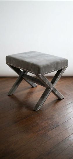 Gray Upholstered X-Base Ottoman Stool
