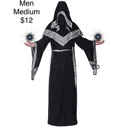 Men’s Monk Renaissance Priest Wizard Hooded Cloak Medium Black