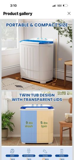Portable Twin Tub Compact Washing Machine