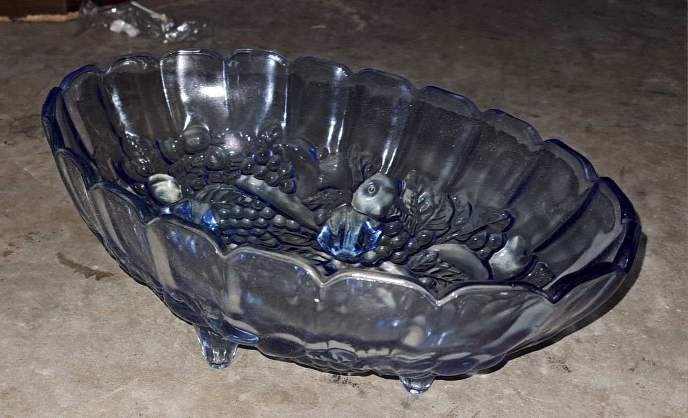 Vintage Fruit Bowl Blue Glass