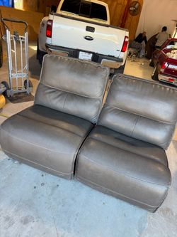 Gray Leather Armless Sectional Sofa Seats