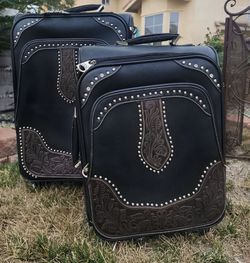 Montana West black leather tooled suitcases