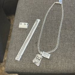 Miami Cuban Link Bracelet Earring Combo With Pendant