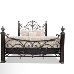 Queen Size Regency Queen Brown Metal Panel Bed