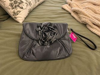 Black Satin Flower Wristlet Clutch Purse