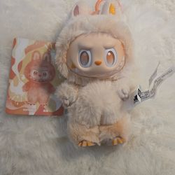 Labubu Big Into Energy Happiness orange color plush toy keychain