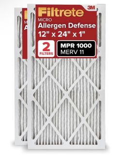 3M Filtrete 12x24x1 AC Furnace Air Filter, MERV 11, MPR 1000, Micro Allergen Defense, 3-Month Pleated 1-Inch Electrostatic Air Cleaning Filter, 2 Pack
