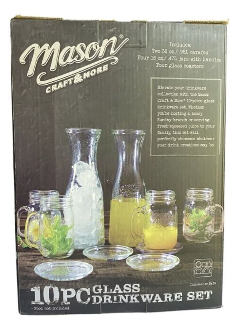 MASON CRAFT & MORE 10 PC MASON GLASS DRINK WARE SET