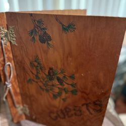 Vintage Hand Made Wood Log Book From Owls Roost Cabin 1(contact info removed)