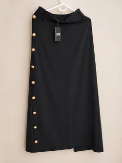 Strobe black midi skirt with gold buttons