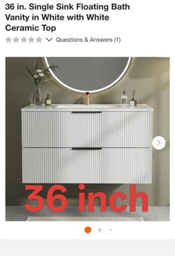 36 in. Single Sink Floating Bath Vanity in White with White Ceramic Top