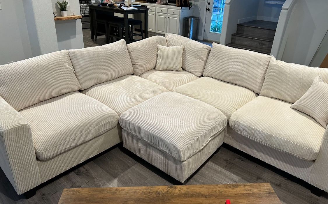 New Beige Corduroy Sectional Couch Sofa! Includes Free Delivery 🚚! Free Assembly!