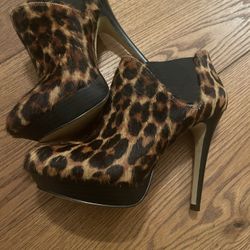 Fur Leopard Ankle Boots New 5.5