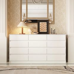 Modern 12-Drawer Bedroom Dresser - Sleek Storage Chest, White or Black