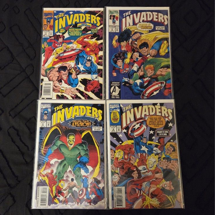 THE INVADERS Comic book lot of 4! 1993. Marvel. Vintage. Keys. Mixed lot.