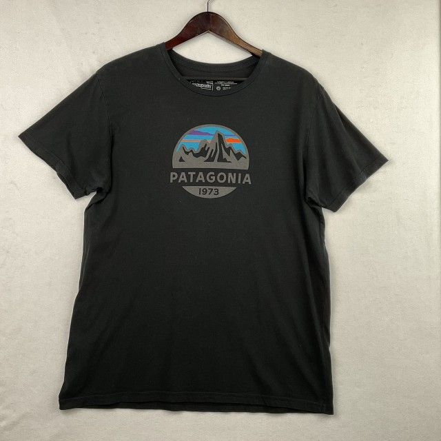 Patagonia Shirt Mens Large Black Slim Fit Organic Cotton Logo Mountain Outdoors