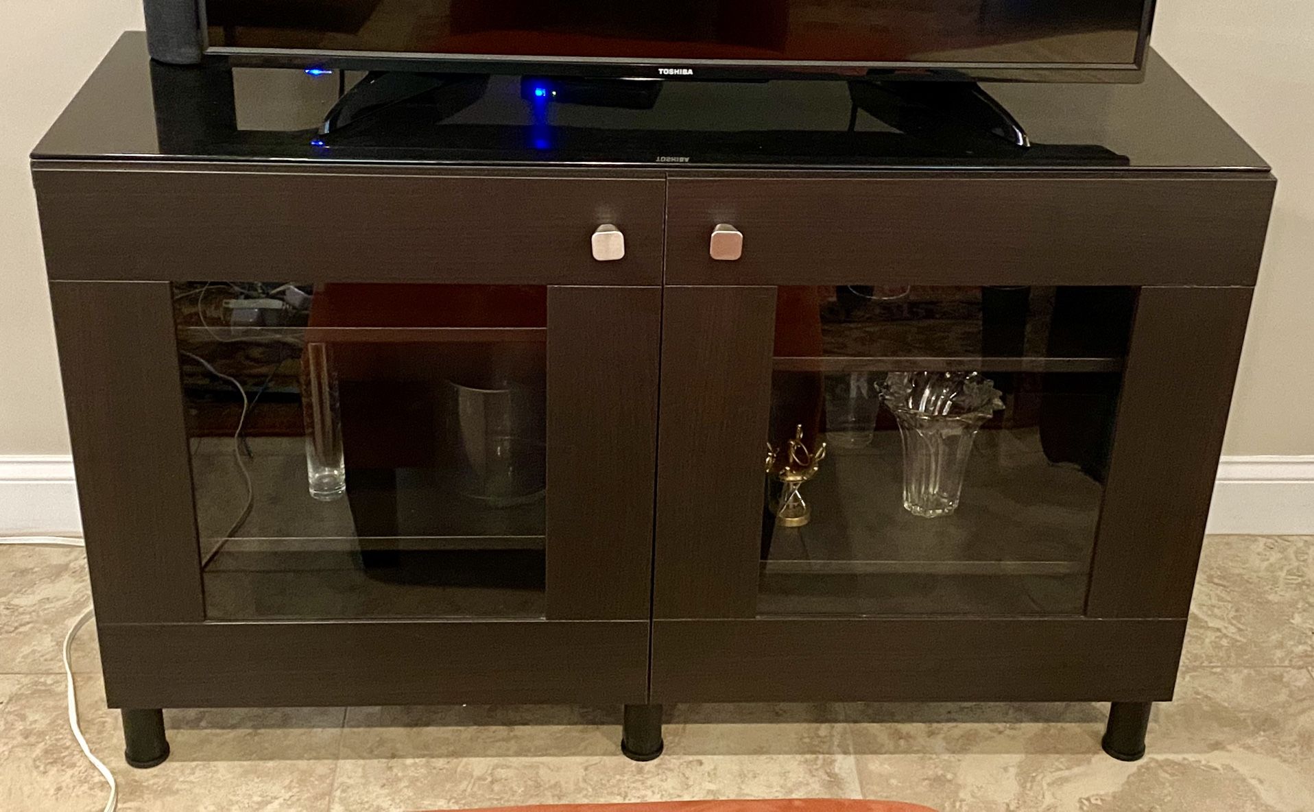 Small Buffet / China Cabinet Dark Brown with Glass Top