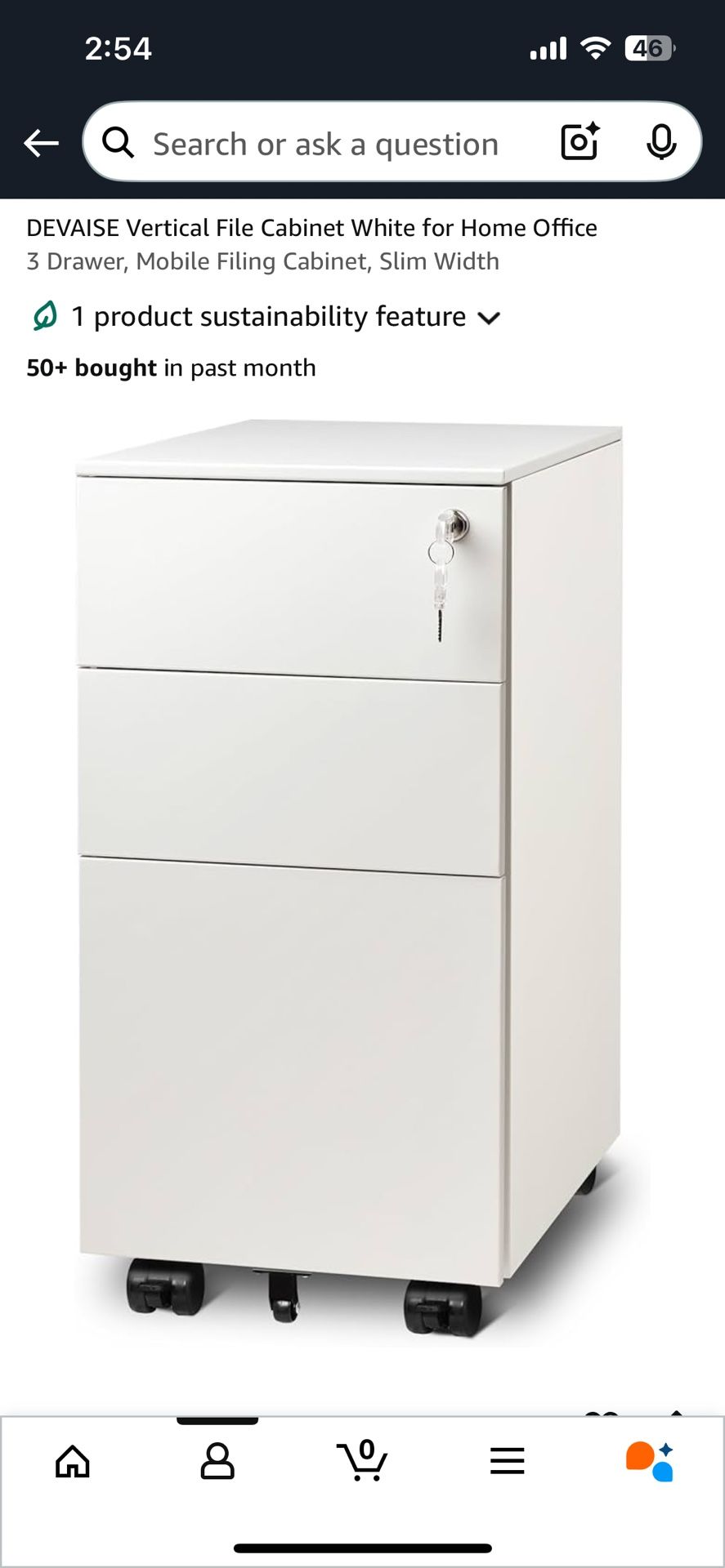DEVAISE 3 Drawer Vertical File Cabinet, Mobile Fill Cabinet with Interlock System for Home Office, White