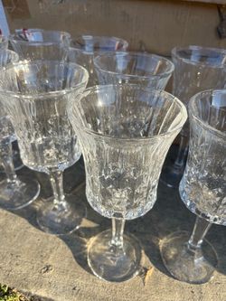 Set of 10  Diamond Pattern Pressed Glass Wine Goblets