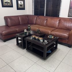 genuine brown leather sectional sofa 