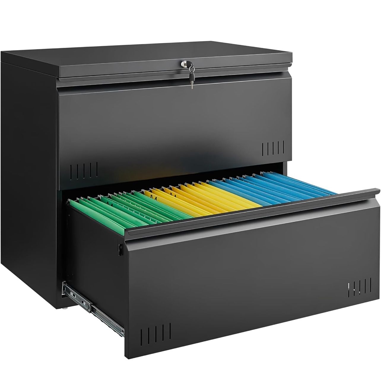 Metal File Cabinet with Lock, 2 Drawer Lateral File Cabinets for Home Office, Printer Stand, Heavy Duty Office Storage Cabinet for A4/Letter/Legal Siz